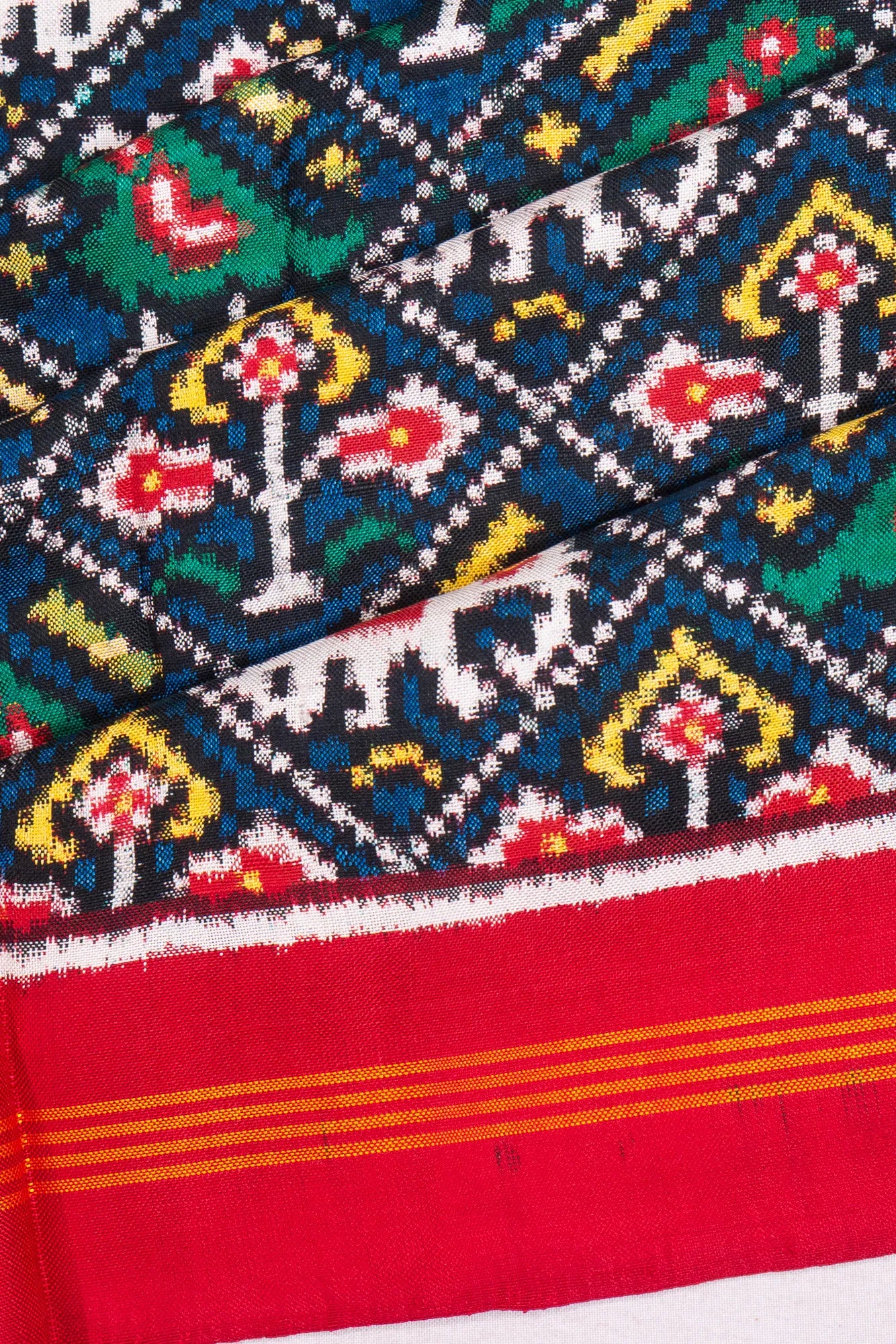 Patan Patola Silk Double Ikat 4 Figure Dark Blue Saree