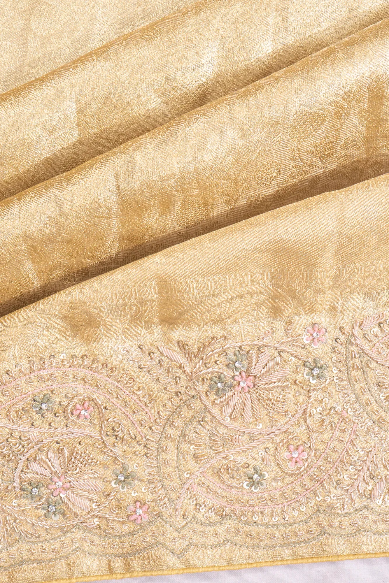 Kanchipuram Silk X Zardosi Work Tissue Brocade Gold Saree