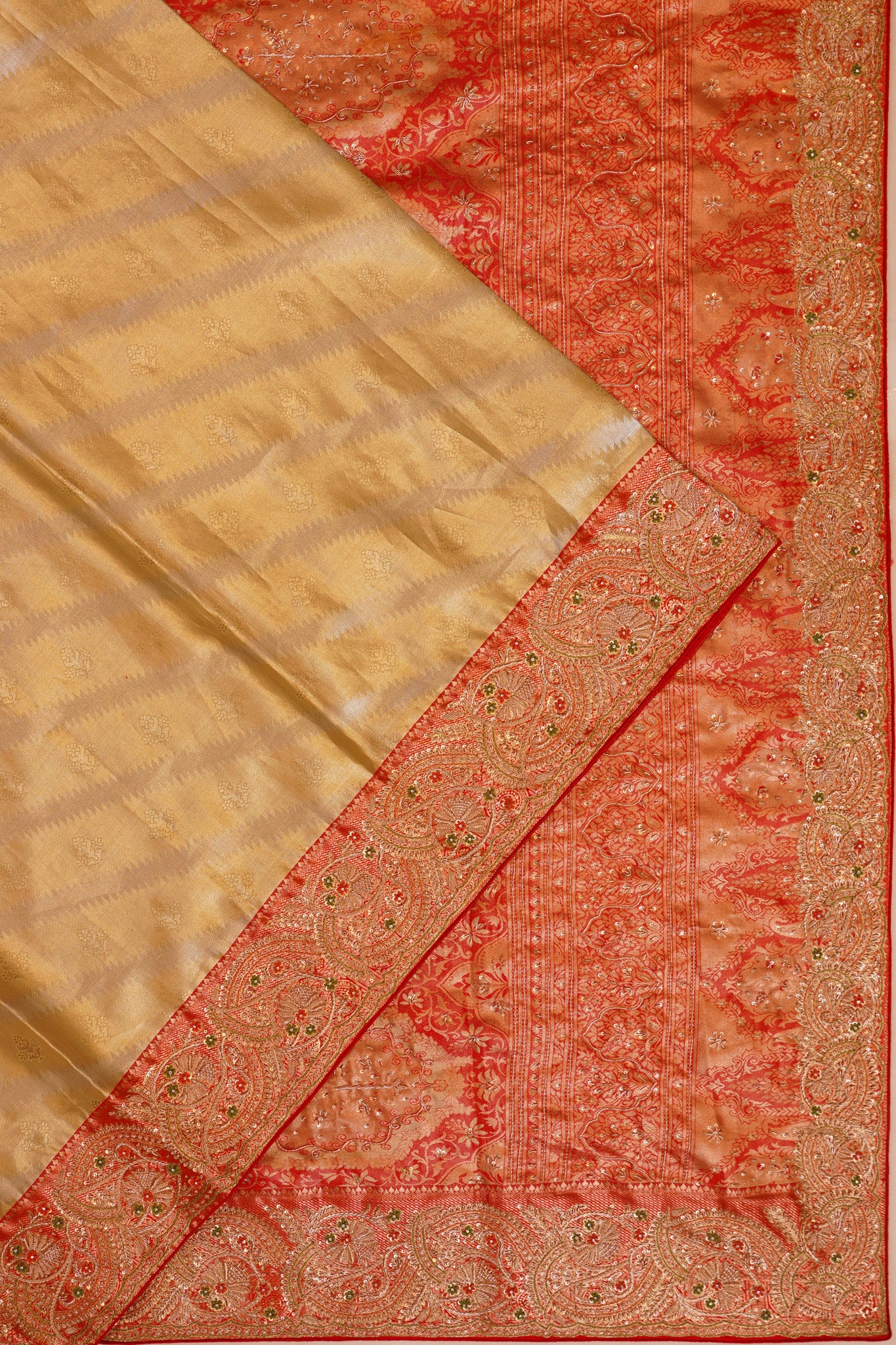 Kanchipuram Silk Tissue Brocade Gold Saree With Zardosi Work