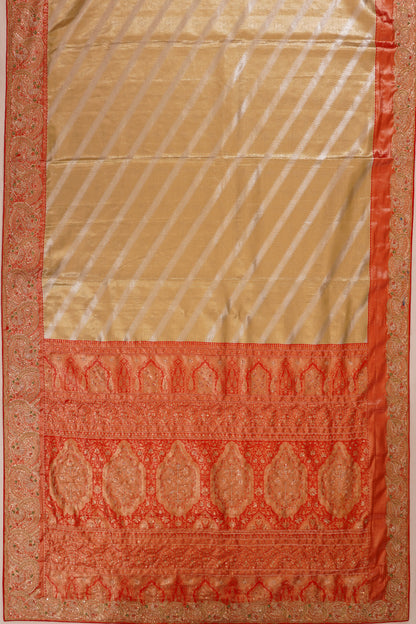 Kanchipuram Silk Tissue Brocade Gold Saree With Zardosi Work