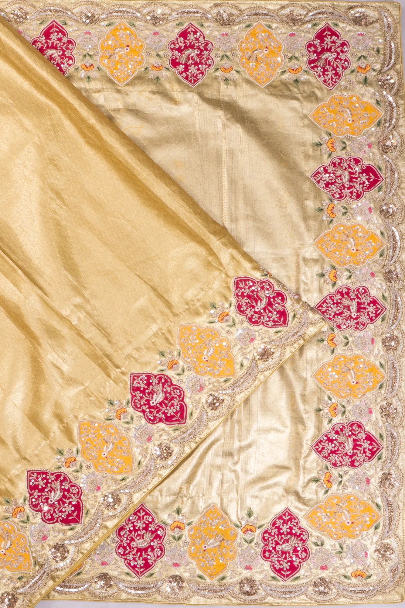 Kanchipuram Silk X Zardosi Work Tissue Zig Zag Lines Gold Saree