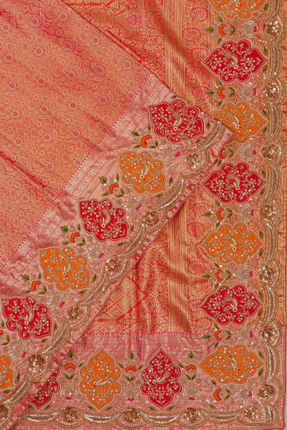 Kanchipuram Silk Tissue Brocade Red Saree With Zardosi Work