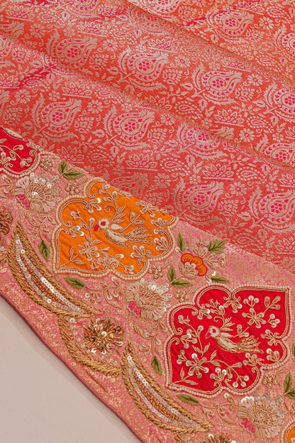 Kanchipuram Silk Tissue Brocade Red Saree With Zardosi Work
