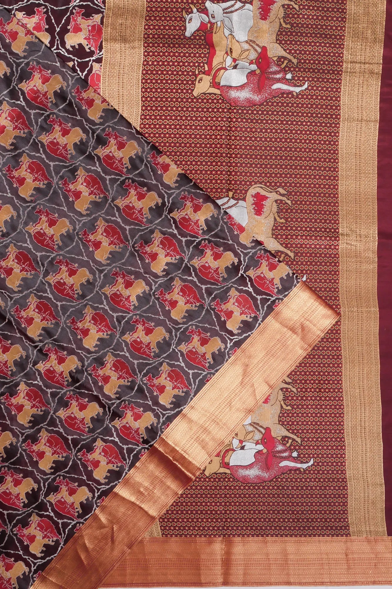 Banarasi Satin Pichwai Brocade Maroon Saree