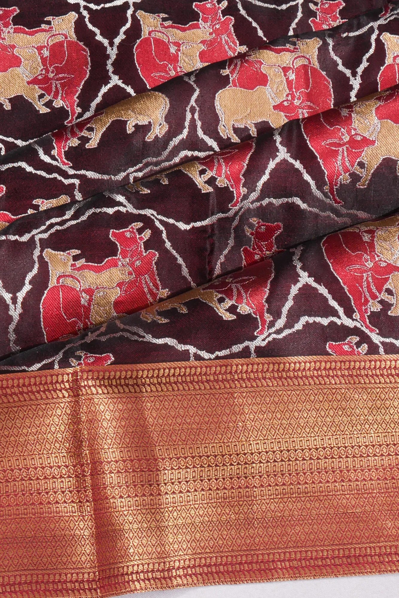 Banarasi Satin Pichwai Brocade Maroon Saree