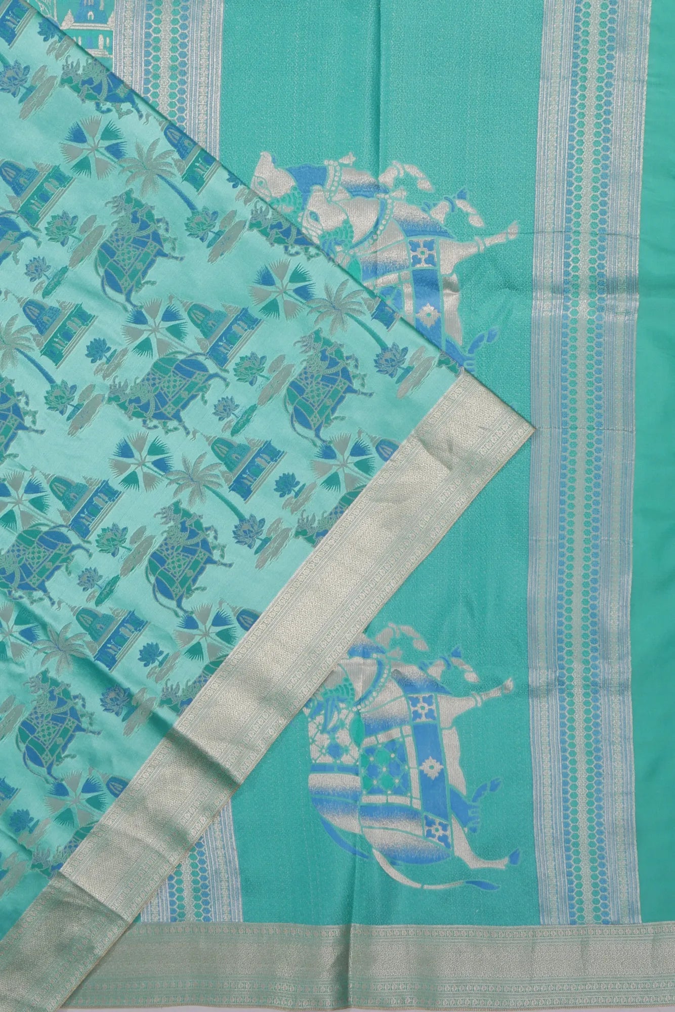 Banarasi Satin Pichwai Brocade Sky Blue Saree