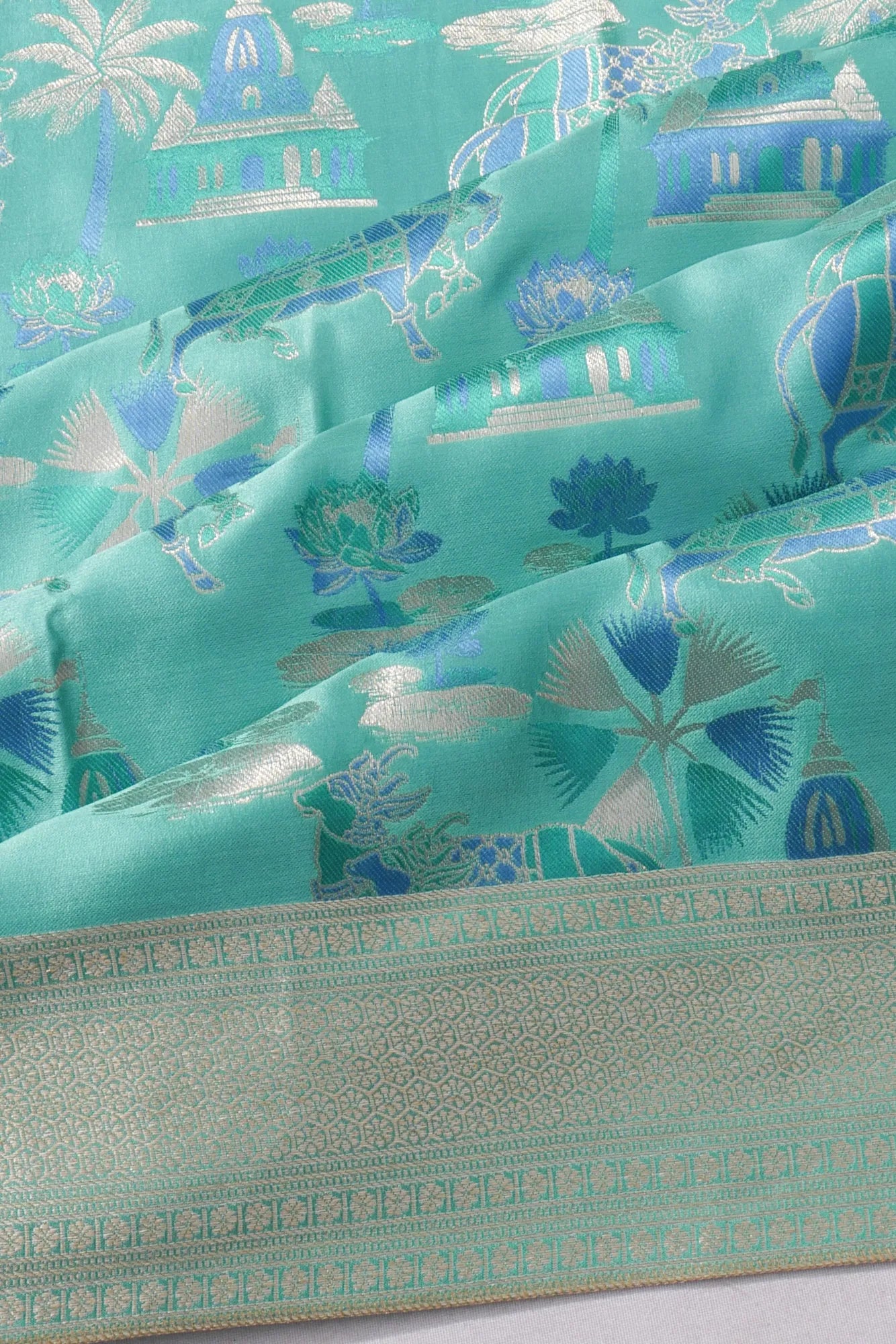 Banarasi Satin Pichwai Brocade Sky Blue Saree