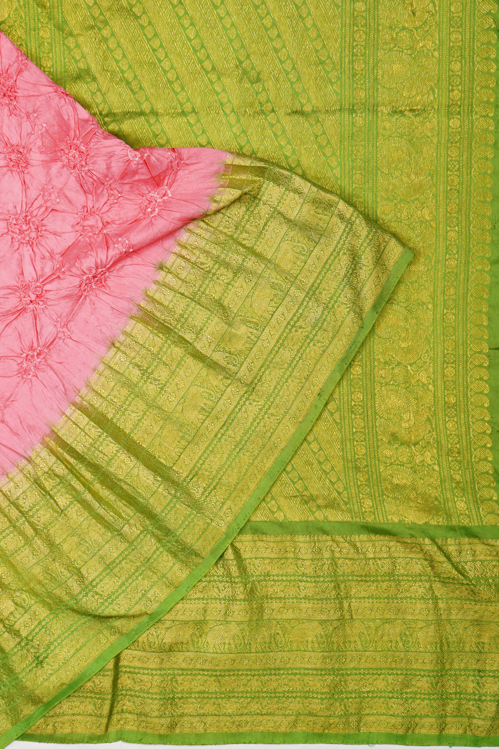 Kanchipuram Silk Bandhani Pink Saree