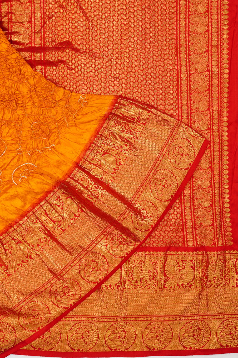 Kanchipuram Silk Bandhani Orange Saree