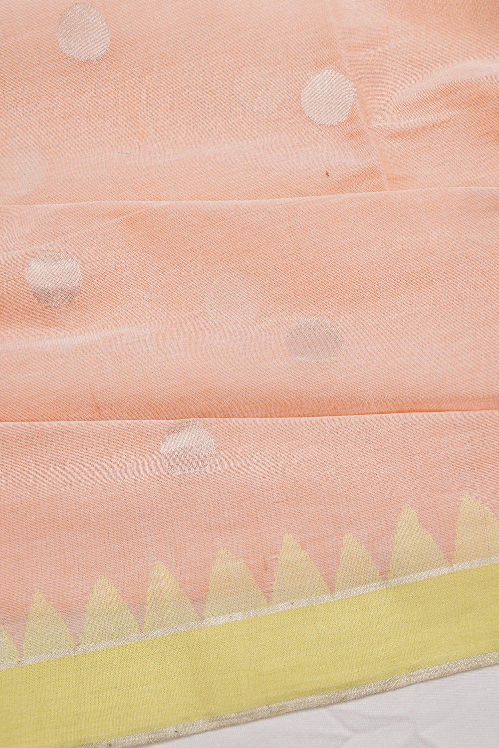 Ponduru Handspun Cotton Butta Peach Saree With Jamdani Pallu