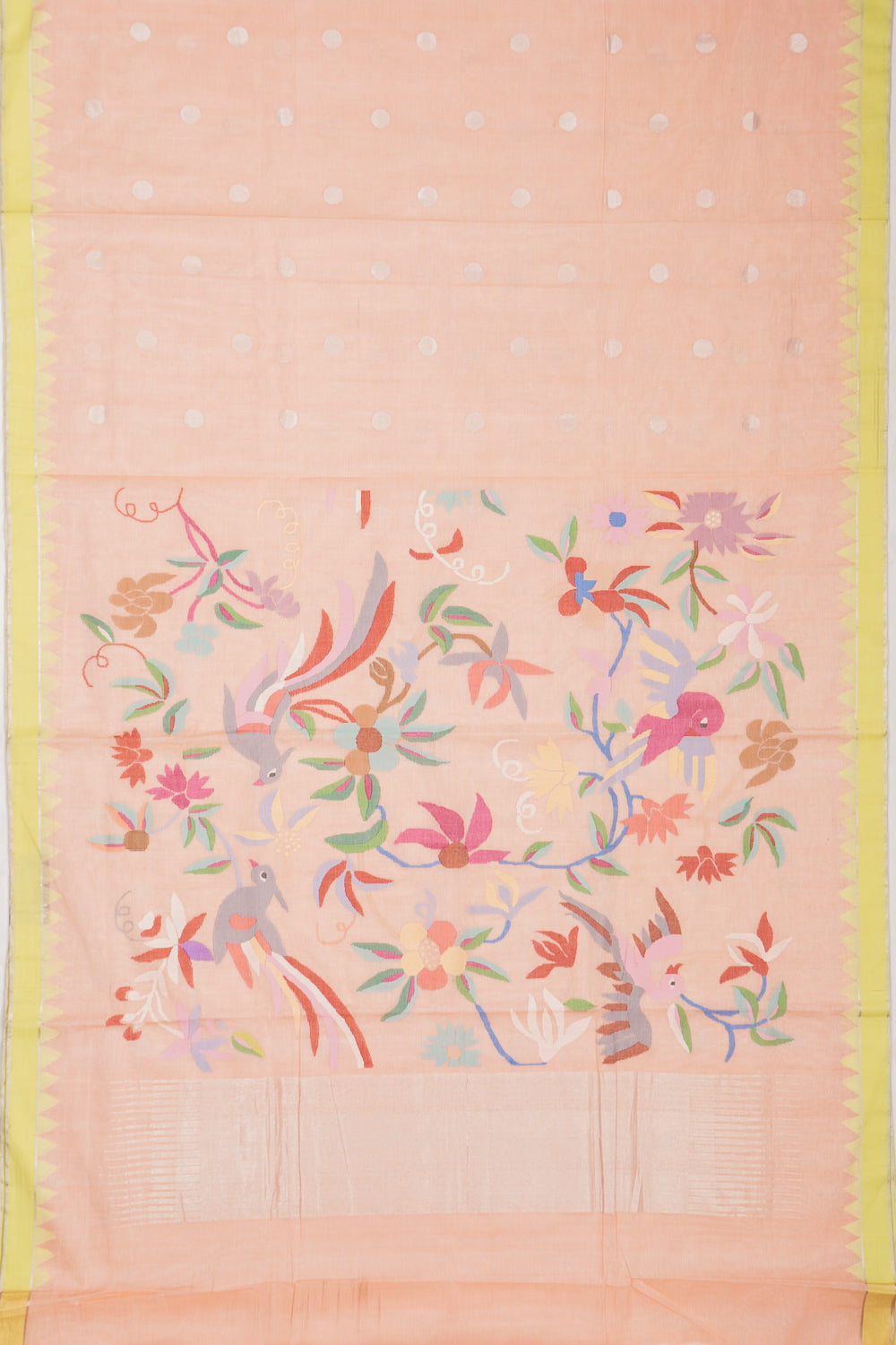 Ponduru Handspun Cotton Butta Peach Saree With Jamdani Pallu