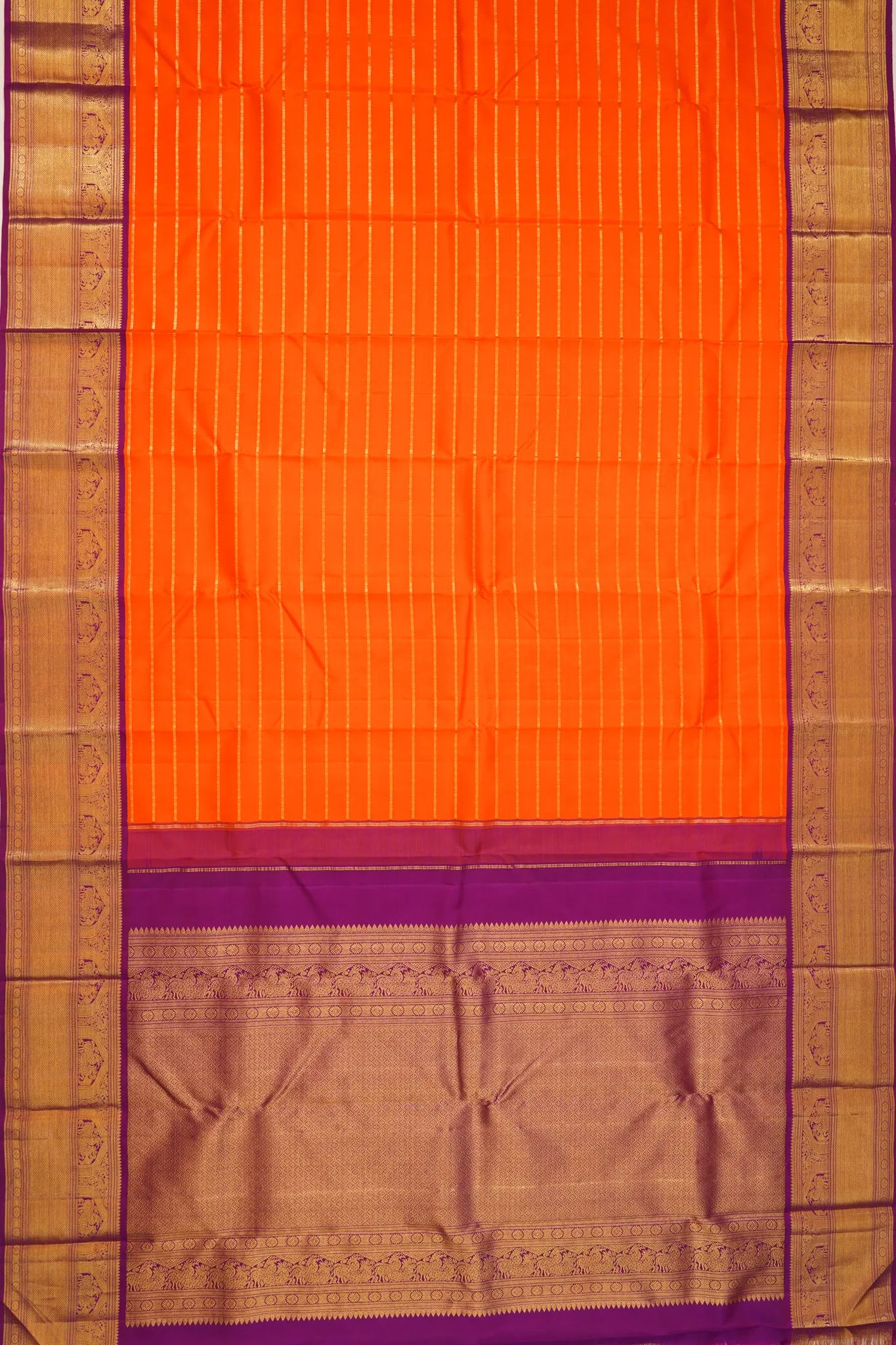 kanchipuram-silk-horizontal-lines-orange-saree-1215802870
