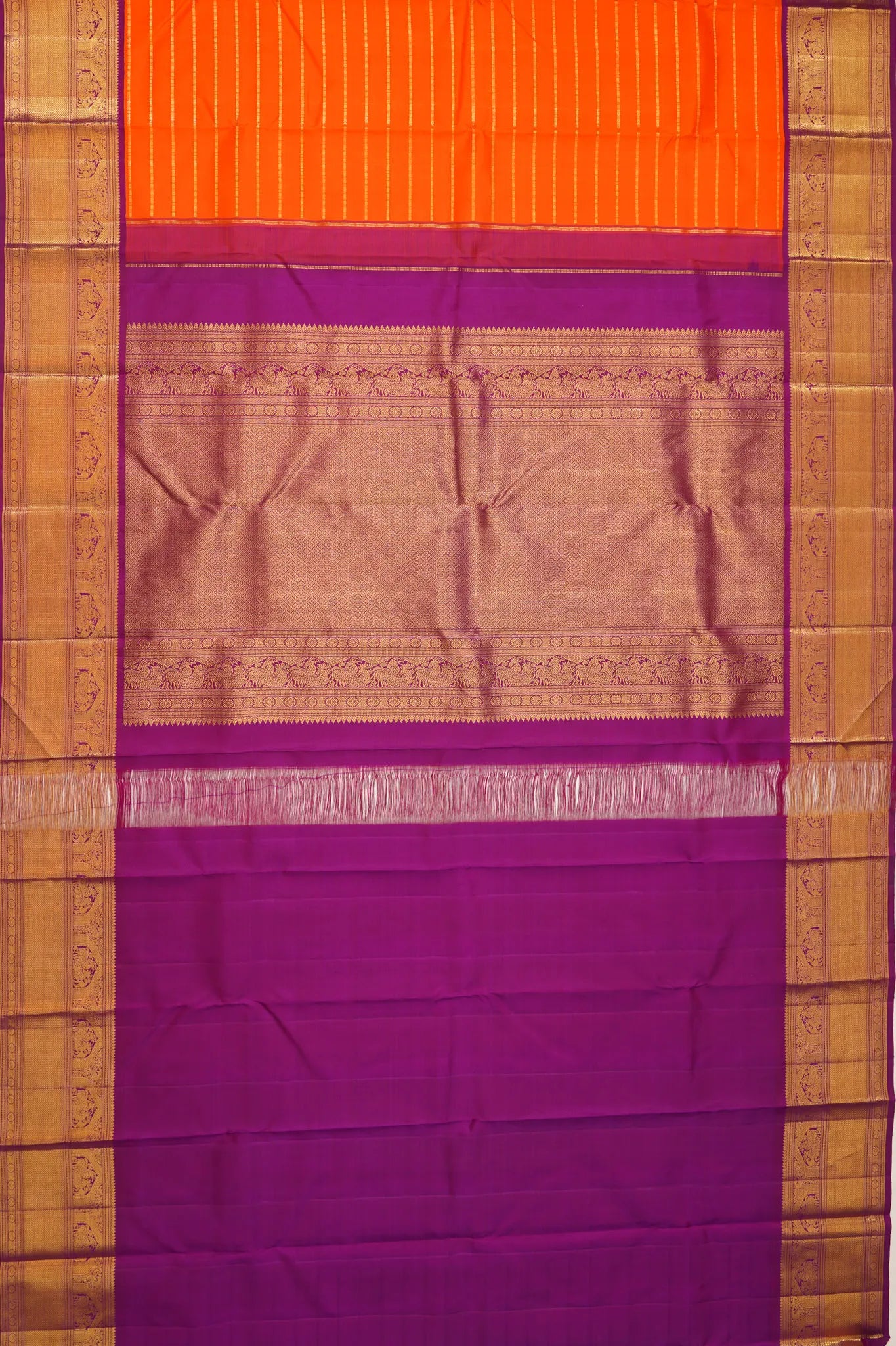 kanchipuram-silk-horizontal-lines-orange-saree-1215802870