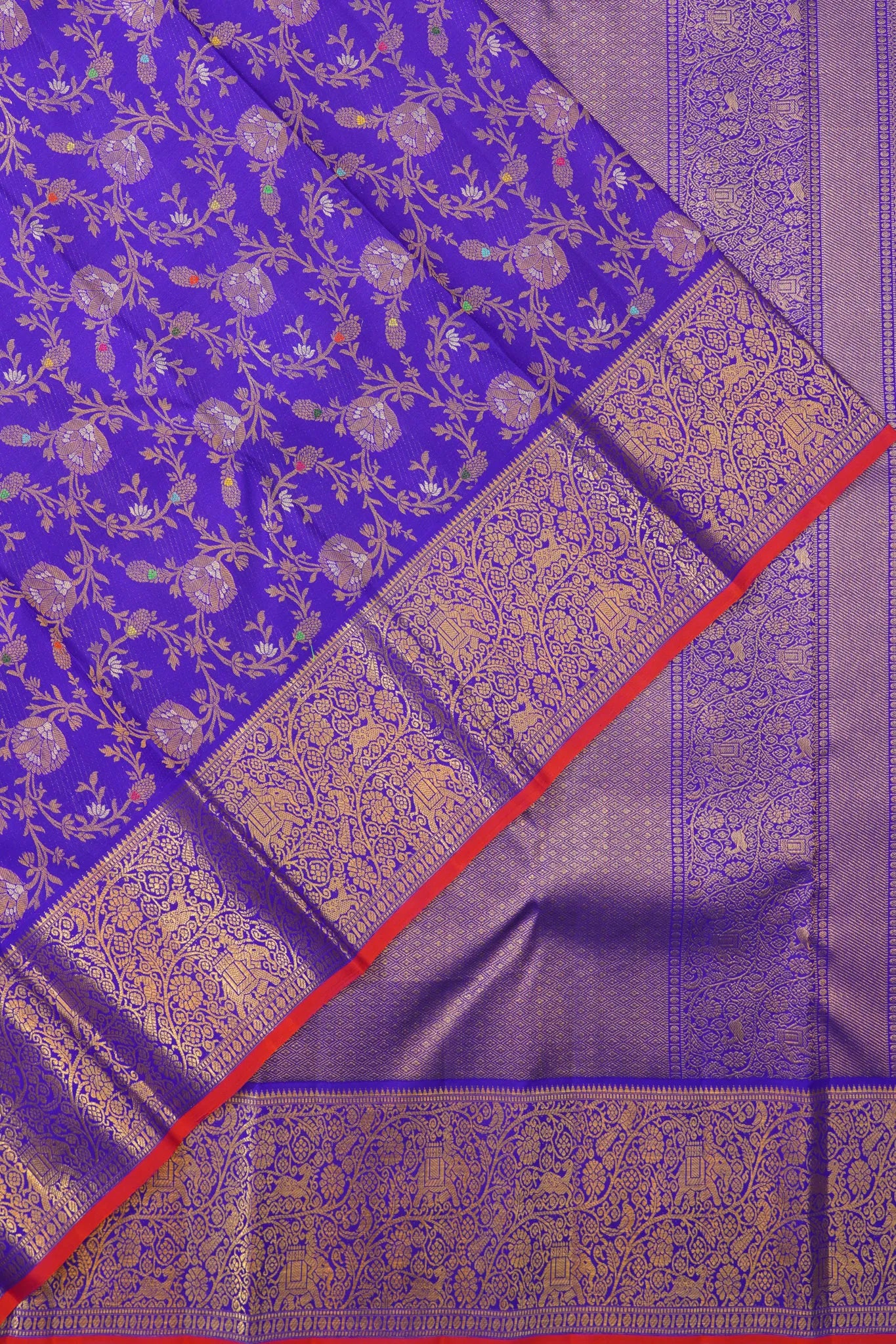 Kanchipuram Silk Jaal Royal Blue Saree