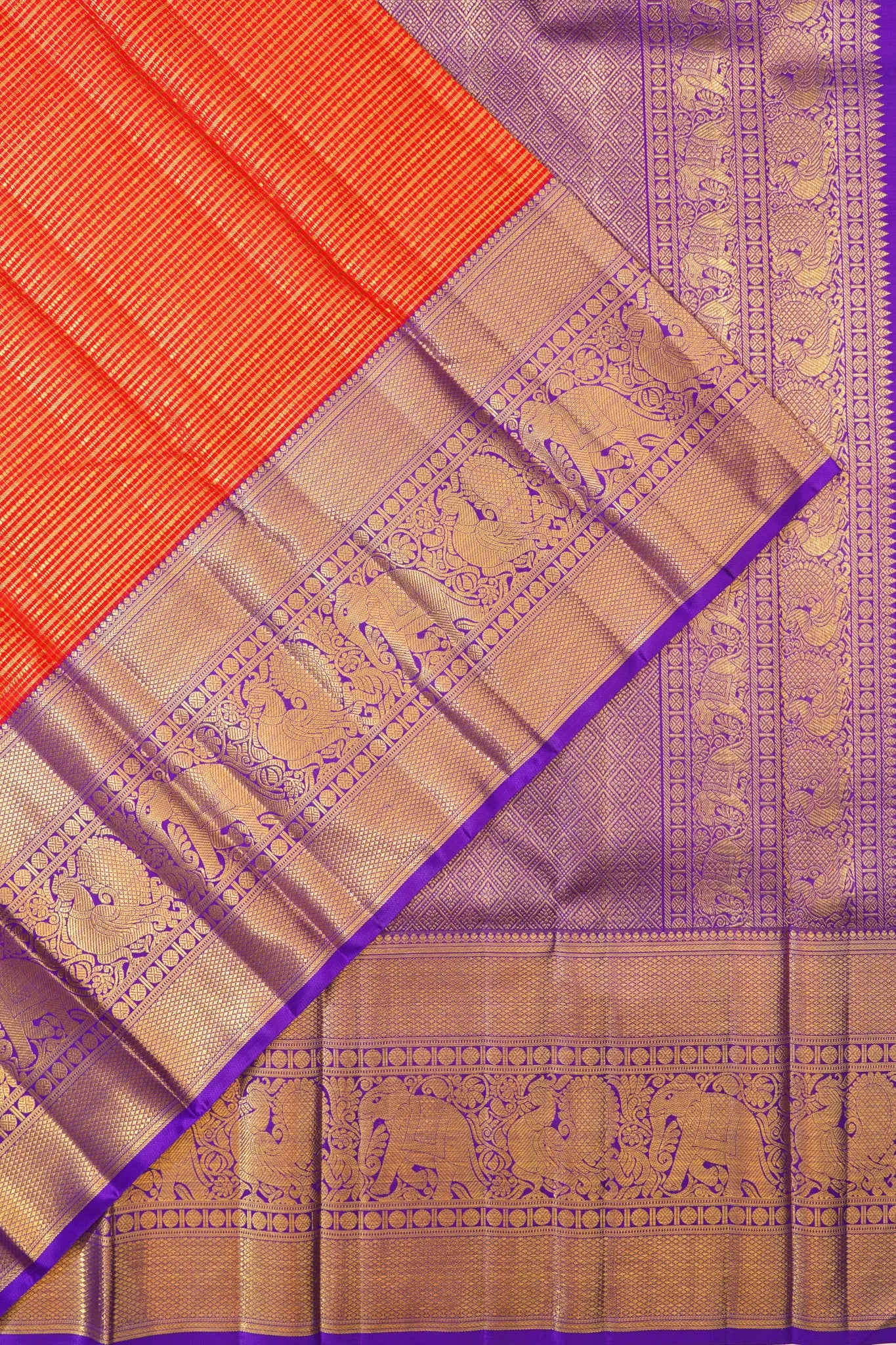 kanchipuram-silk-checks-orange-saree-1215802884
