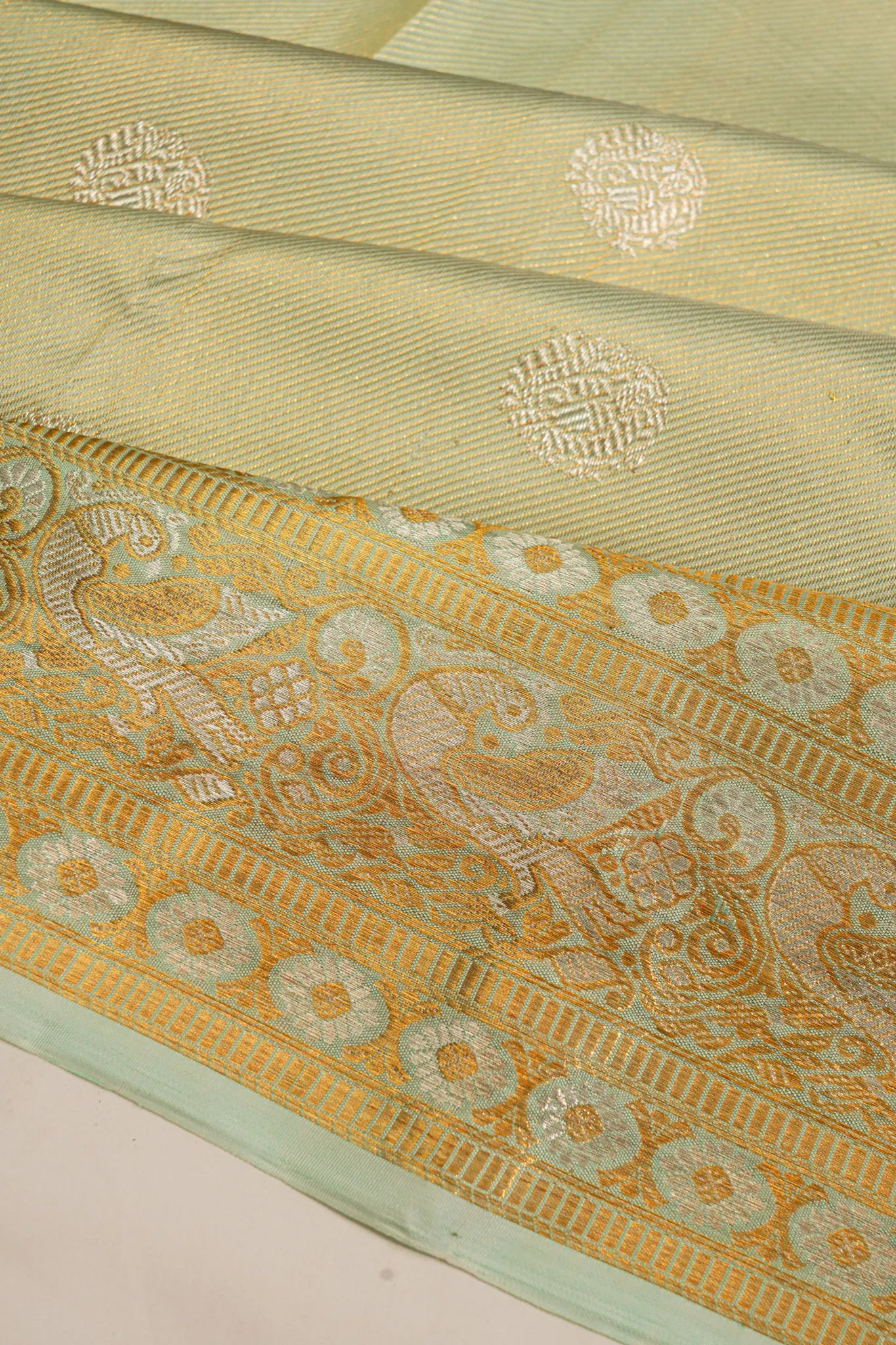 Kanchipuram Silk Tissue Butta Pastel Green Saree