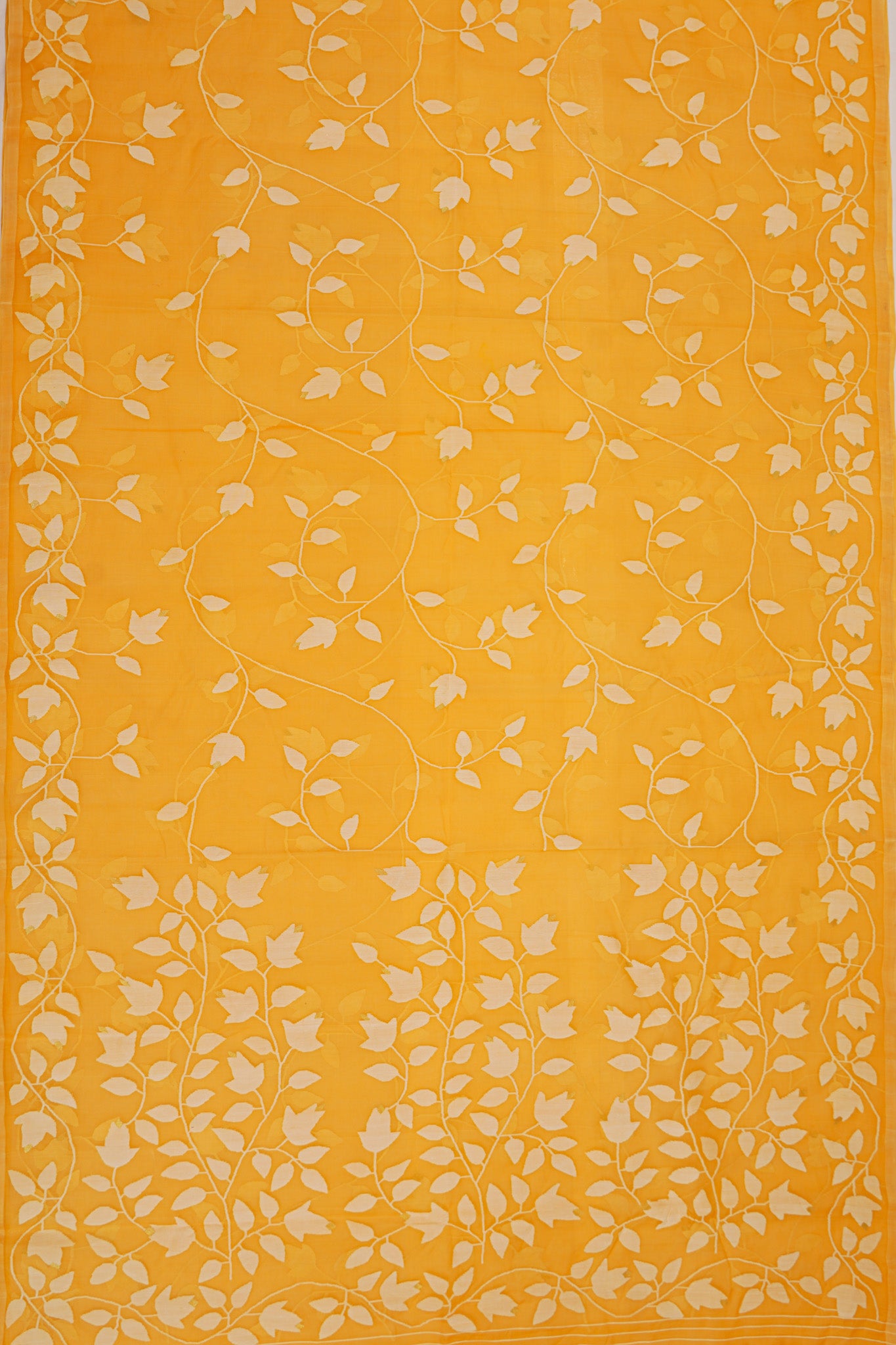Dhakai Handspun Cotton Jamdani Jaal Yellow Saree