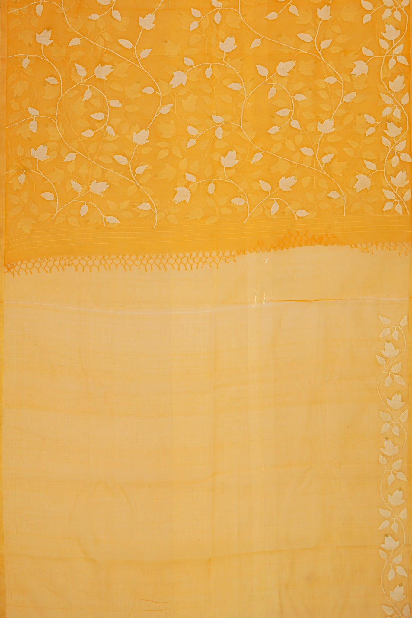 Dhakai Handspun Cotton Jamdani Jaal Yellow Saree