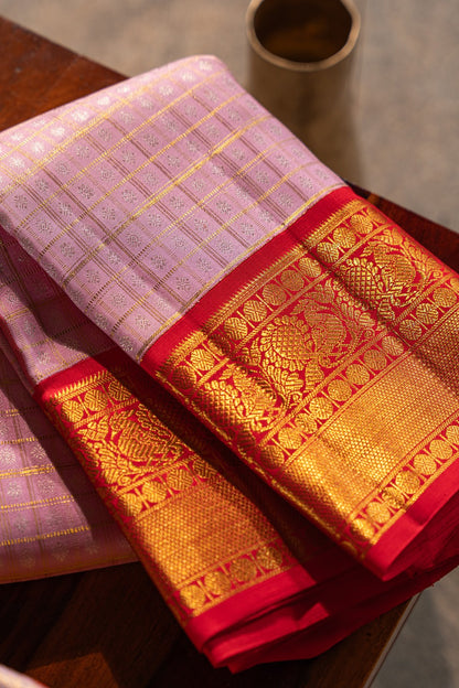 Kanchipuram Silk Checks And Butta Baby Pink Saree