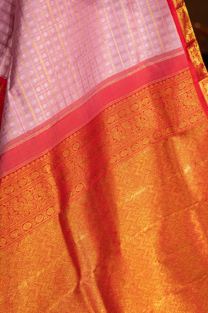 Kanchipuram Silk Checks And Butta Baby Pink Saree