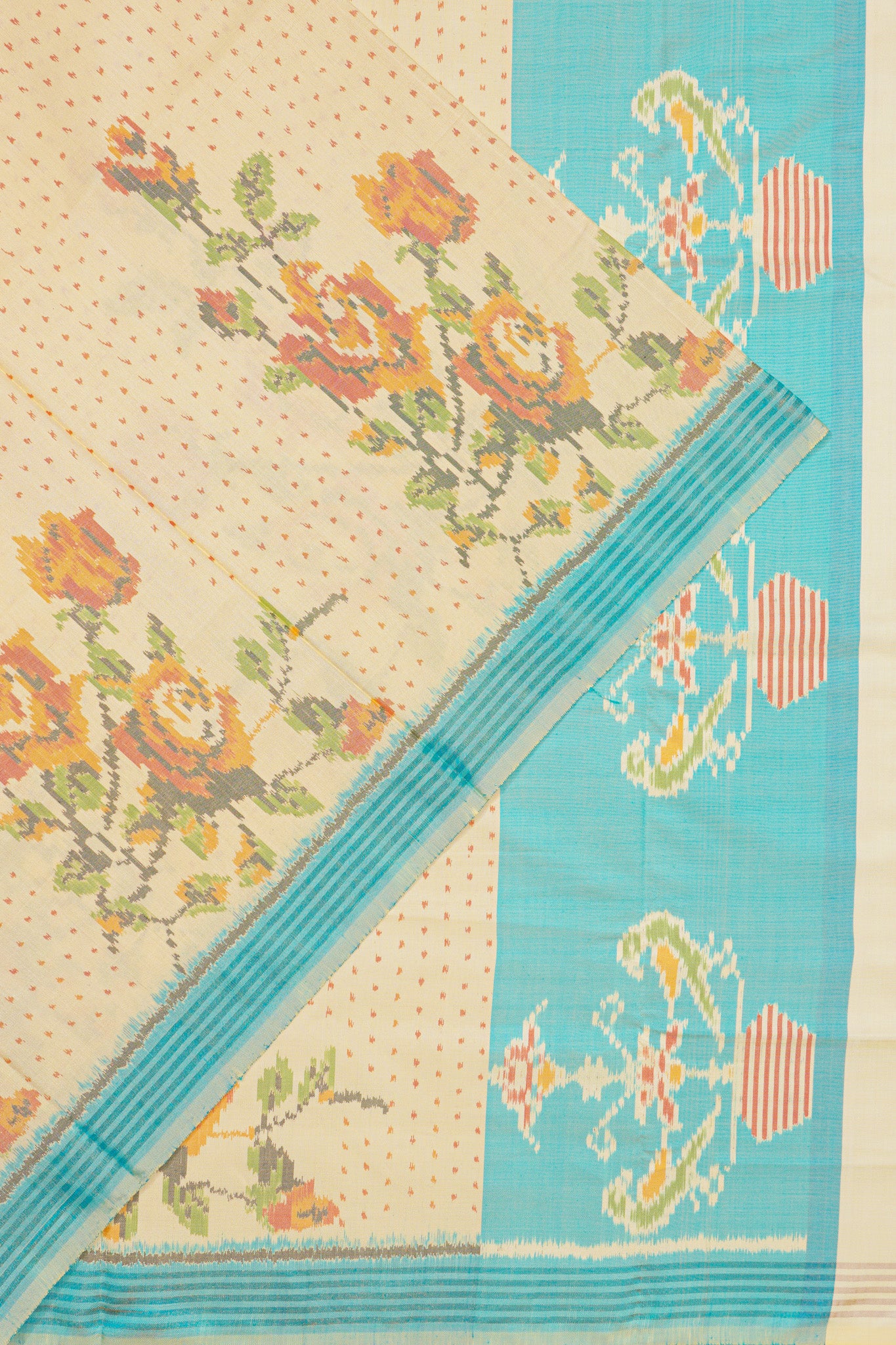Semi Patan Silk Ikat Butta Cream Saree