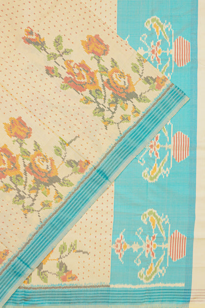 Semi Patan Silk Ikat Butta Cream Saree