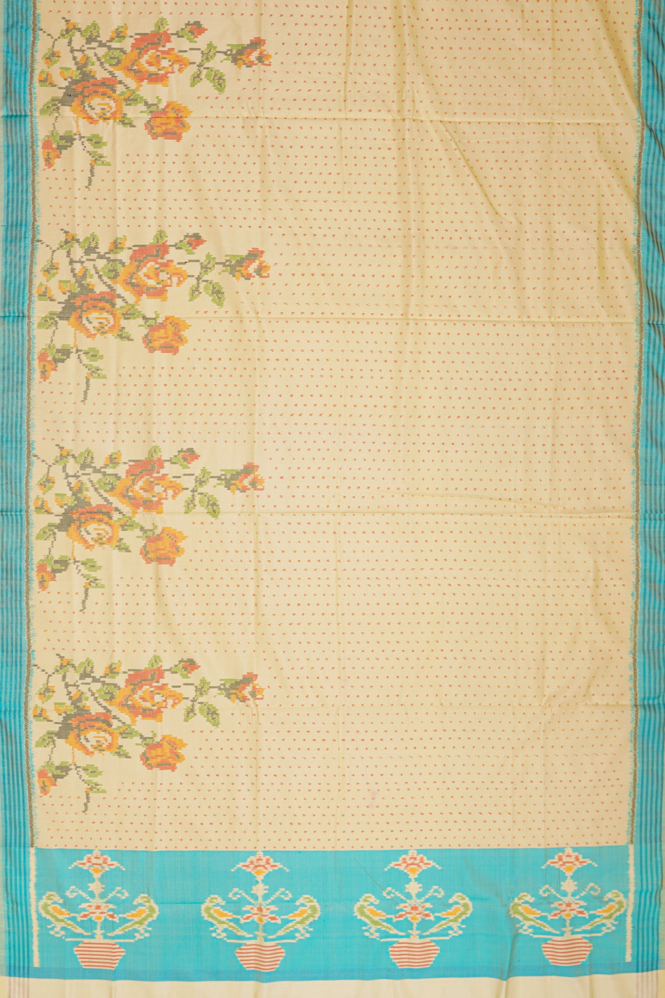 Semi Patan Silk Ikat Butta Cream Saree
