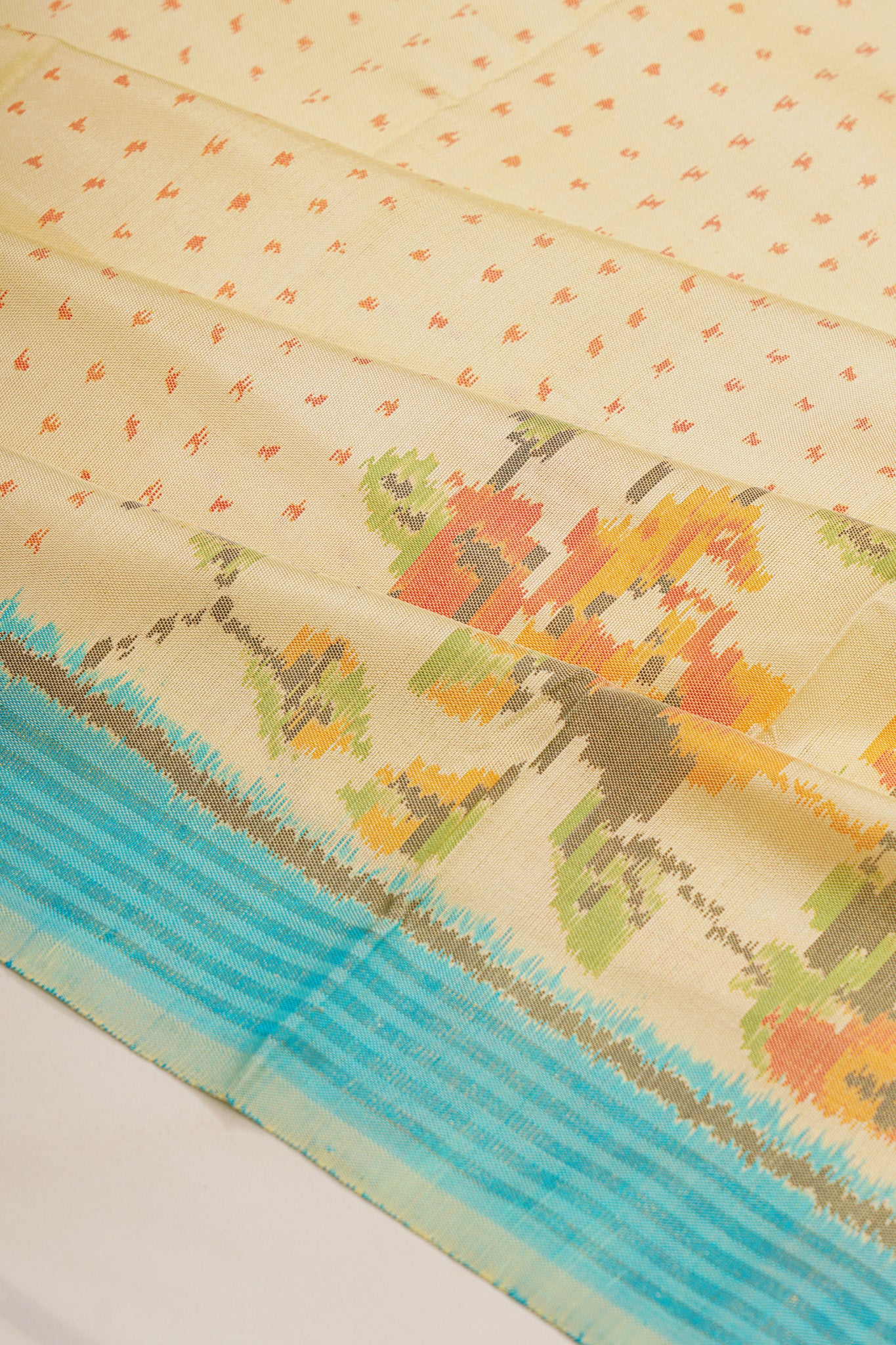 Semi Patan Silk Ikat Butta Cream Saree
