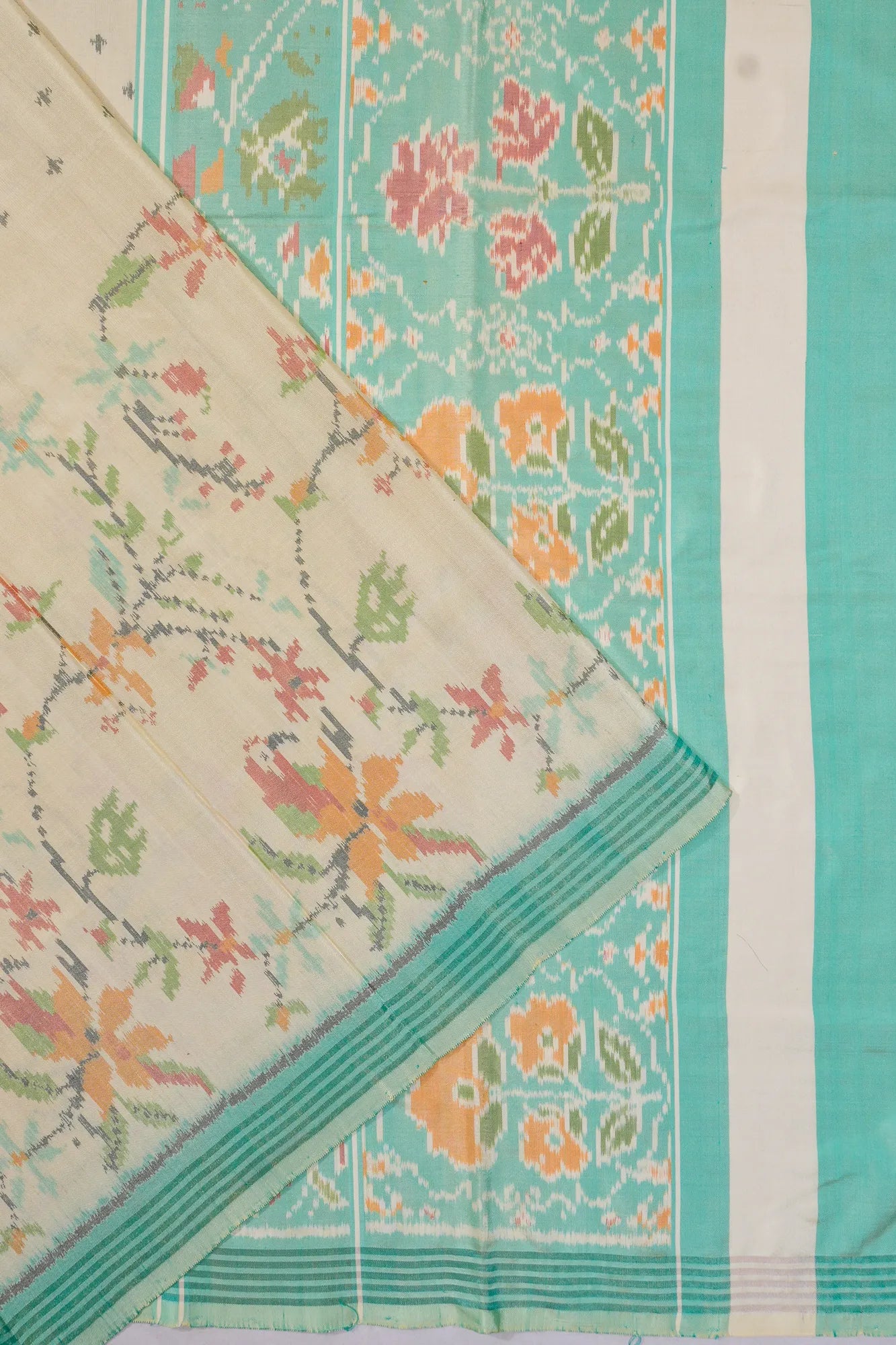 Semi Patan Silk Ikat White Saree