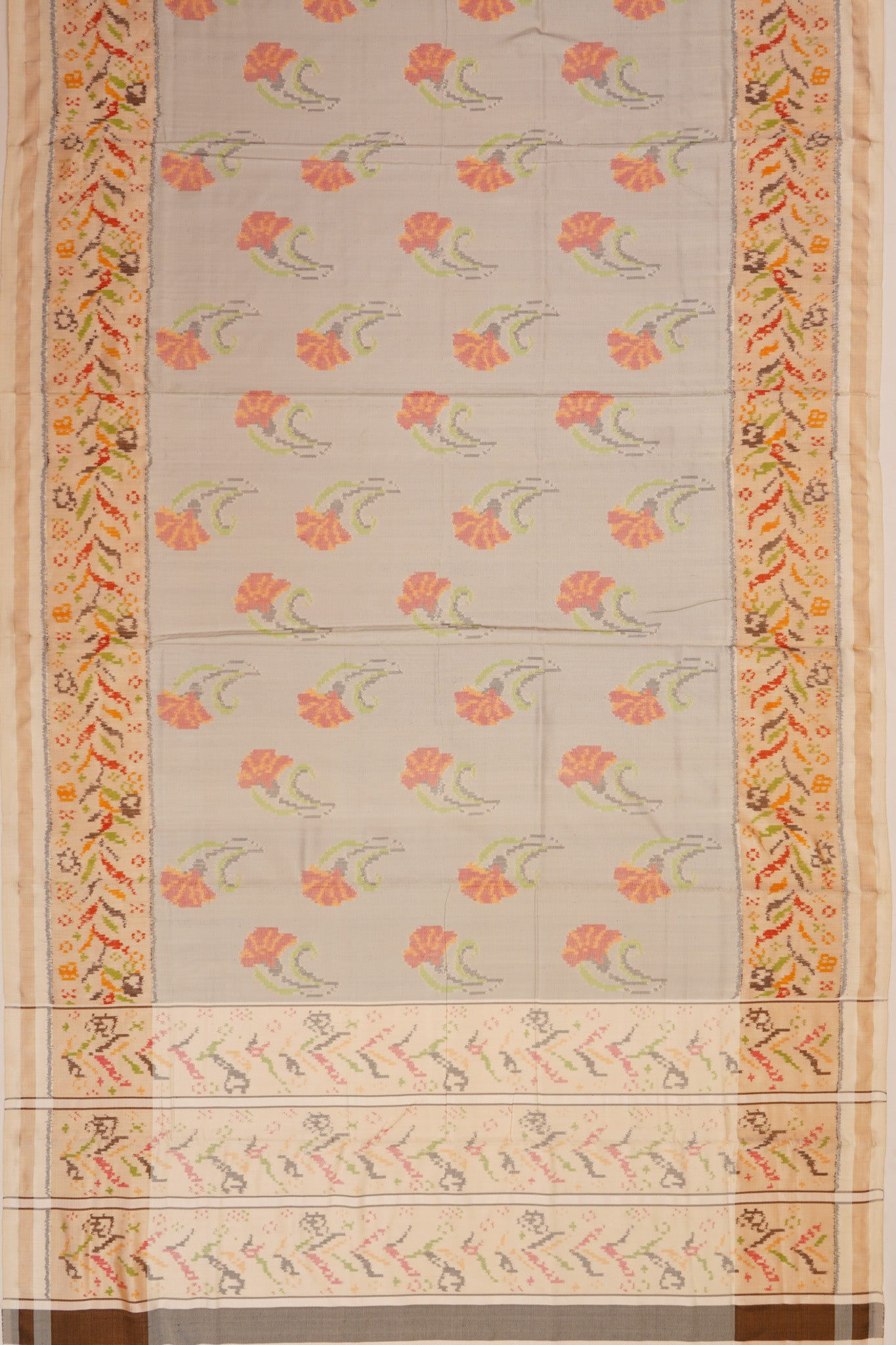 Semi Patan Silk Ikat Butta Grey Saree