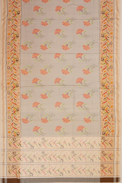 Semi Patan Silk Ikat Butta Grey Saree