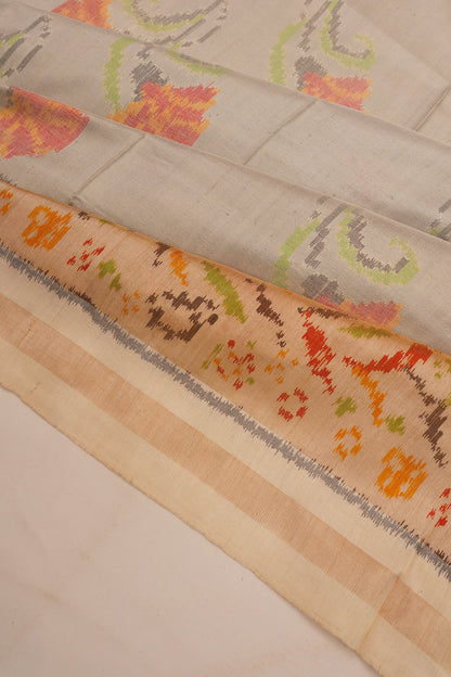 Semi Patan Silk Ikat Butta Grey Saree