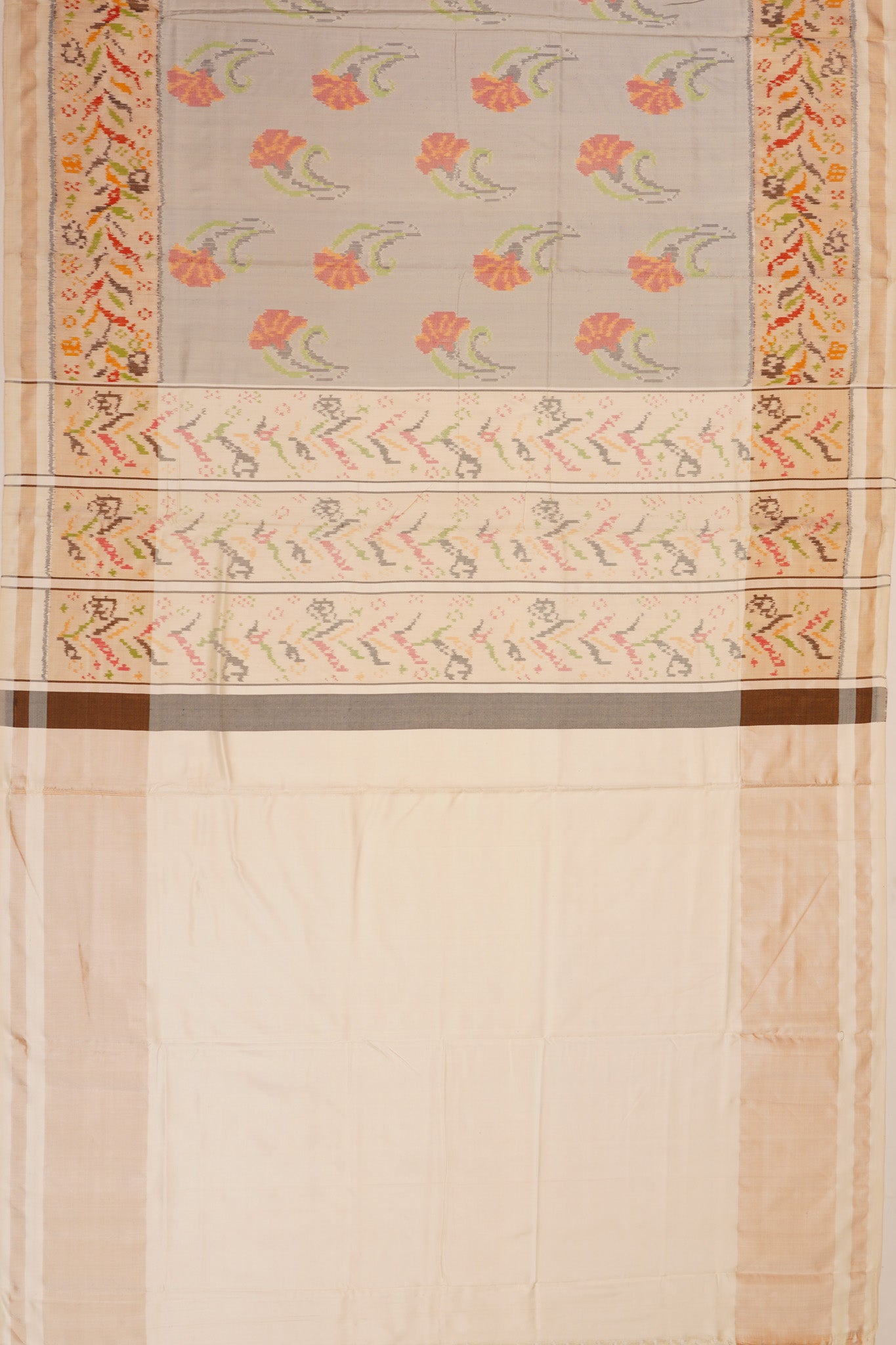 Semi Patan Silk Ikat Butta Grey Saree