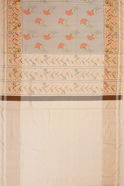 Semi Patan Silk Ikat Butta Grey Saree