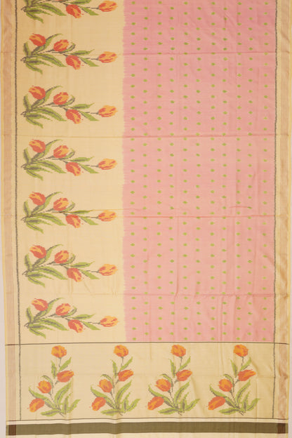 Semi Patan Silk Ikat Butta Baby Pink Saree