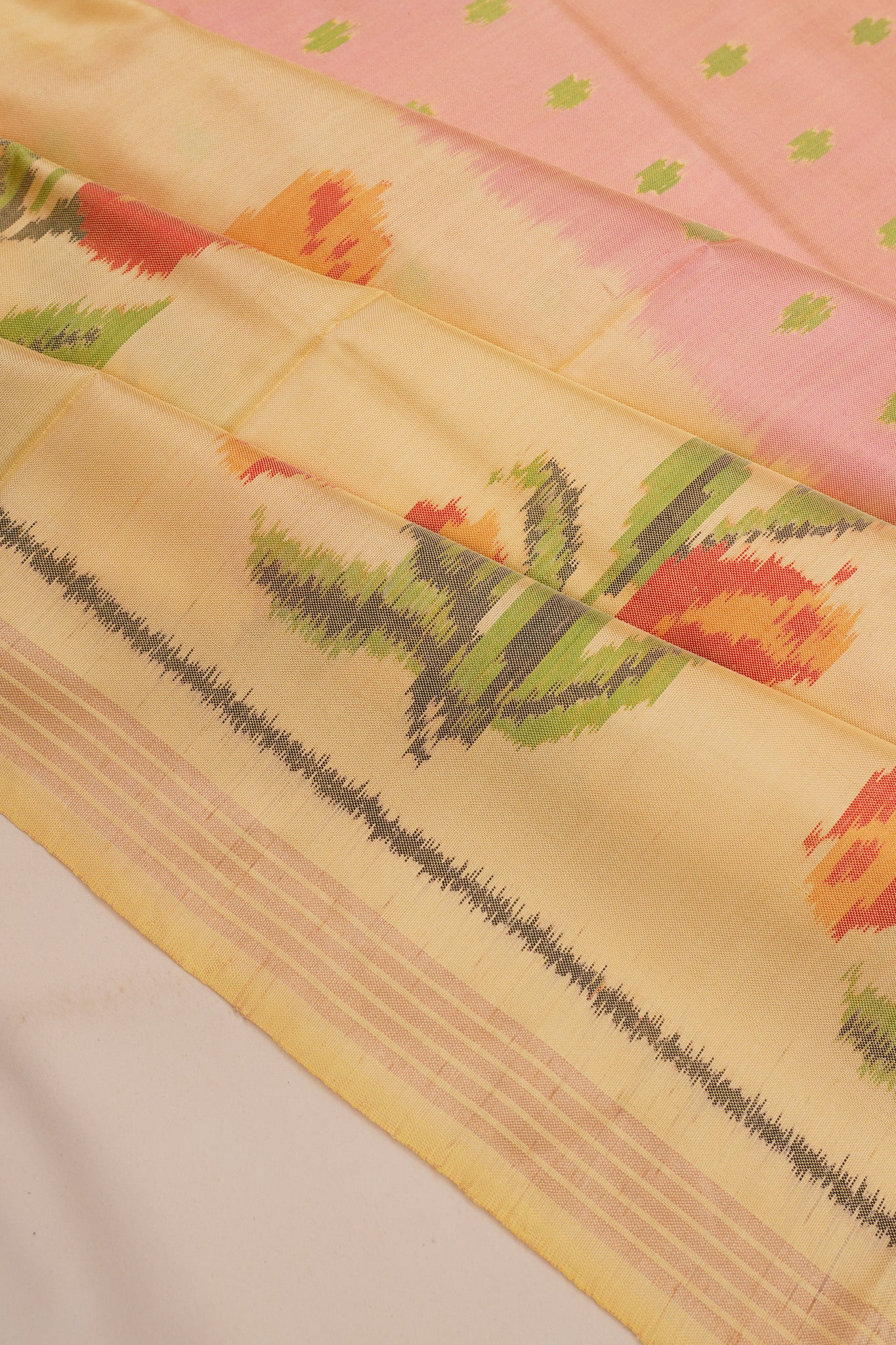 Semi Patan Silk Ikat Butta Baby Pink Saree