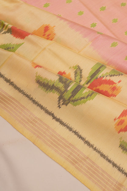Semi Patan Silk Ikat Butta Baby Pink Saree