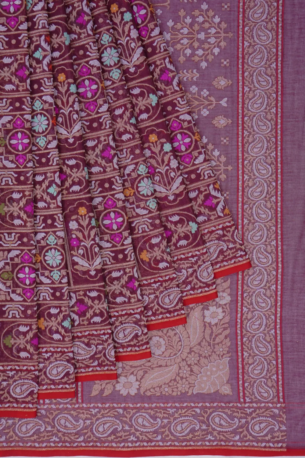 Banarasi Cotton Brocade Burgundy Saree