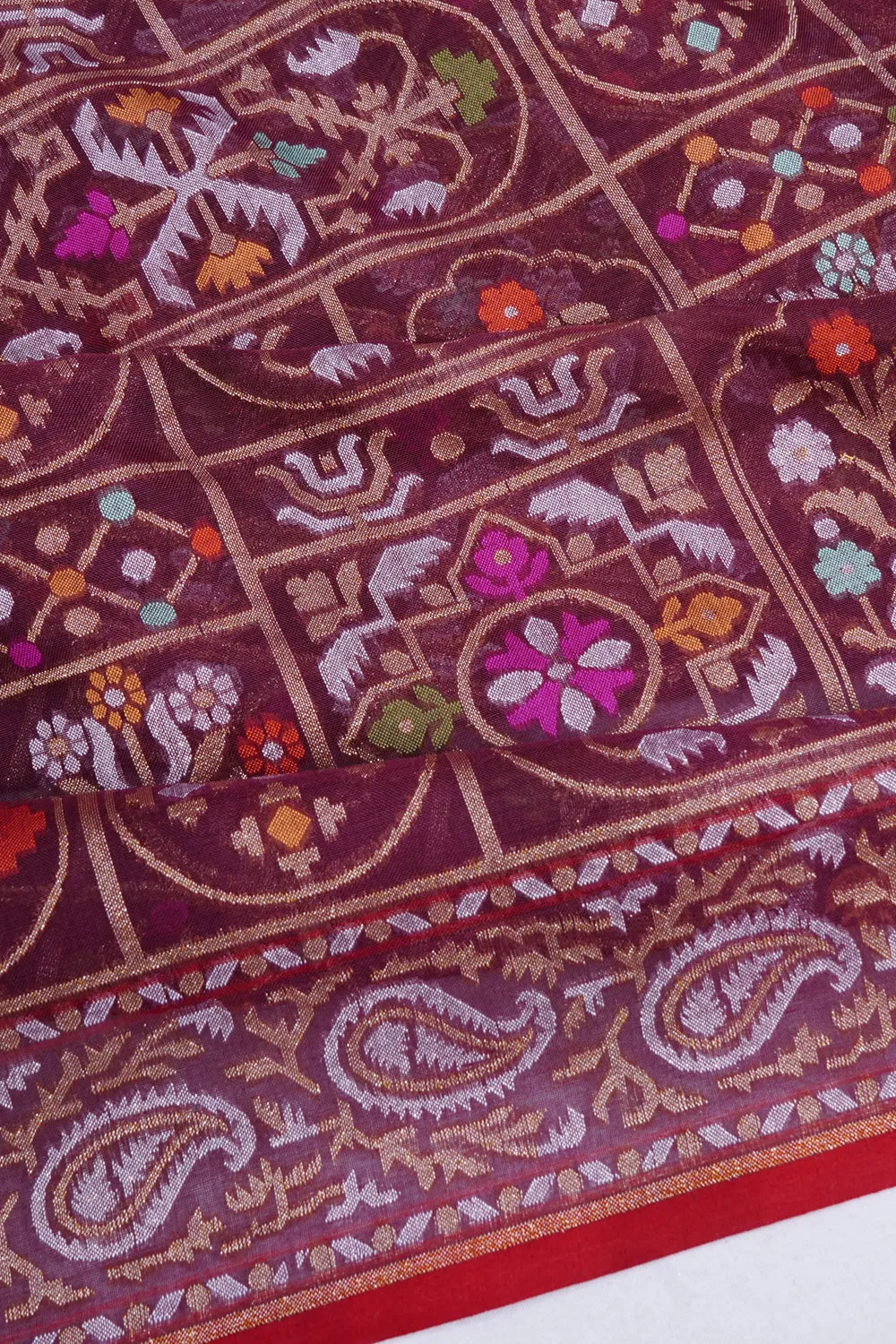 Banarasi Cotton Brocade Burgundy Saree