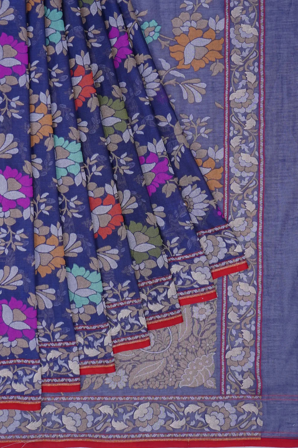 Banarasi Cotton Jaal Neelambari Blue Saree