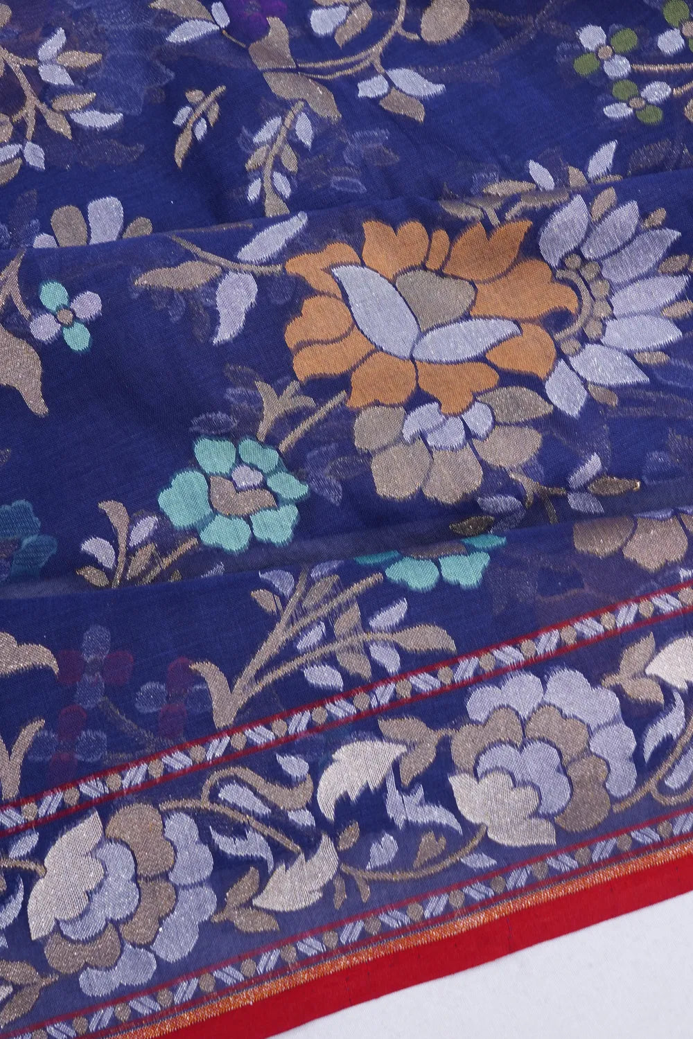 Banarasi Cotton Jaal Neelambari Blue Saree