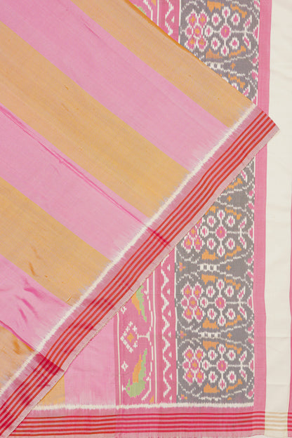 Semi Patan Silk Ikat Vertical Lines Baby Pink Saree