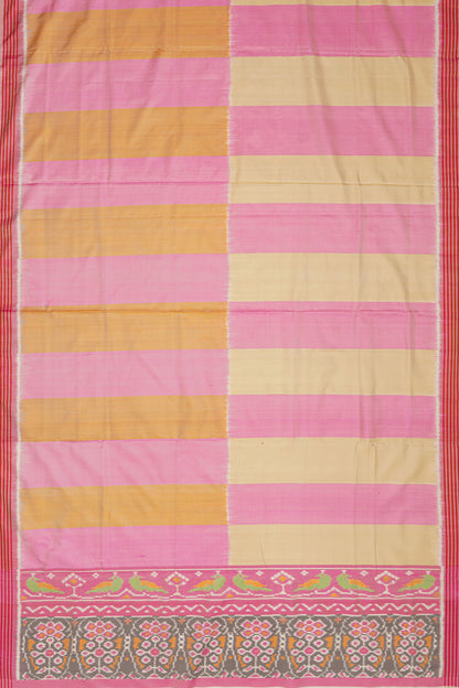 Semi Patan Silk Ikat Vertical Lines Baby Pink Saree
