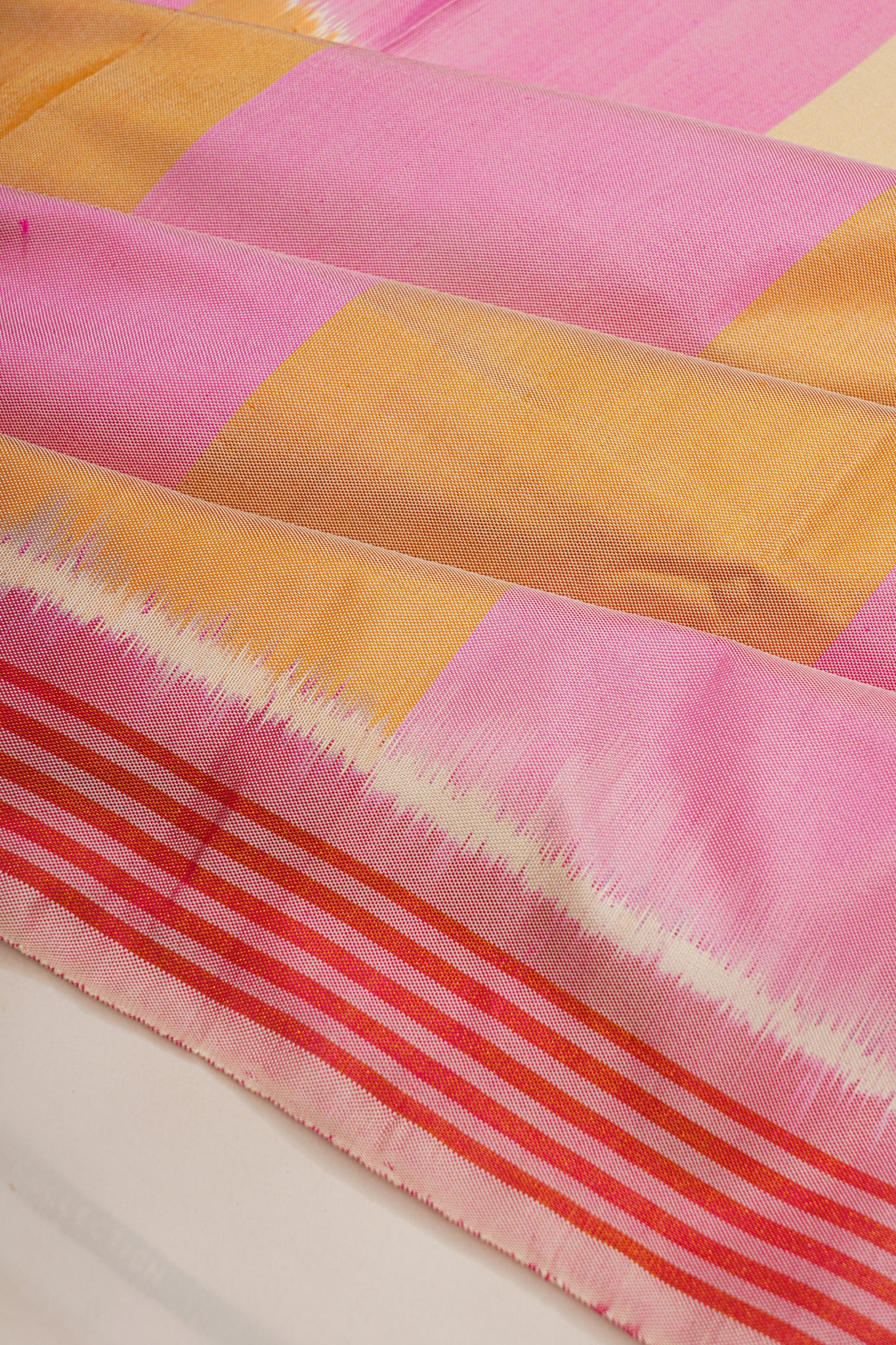 Semi Patan Silk Ikat Vertical Lines Baby Pink Saree