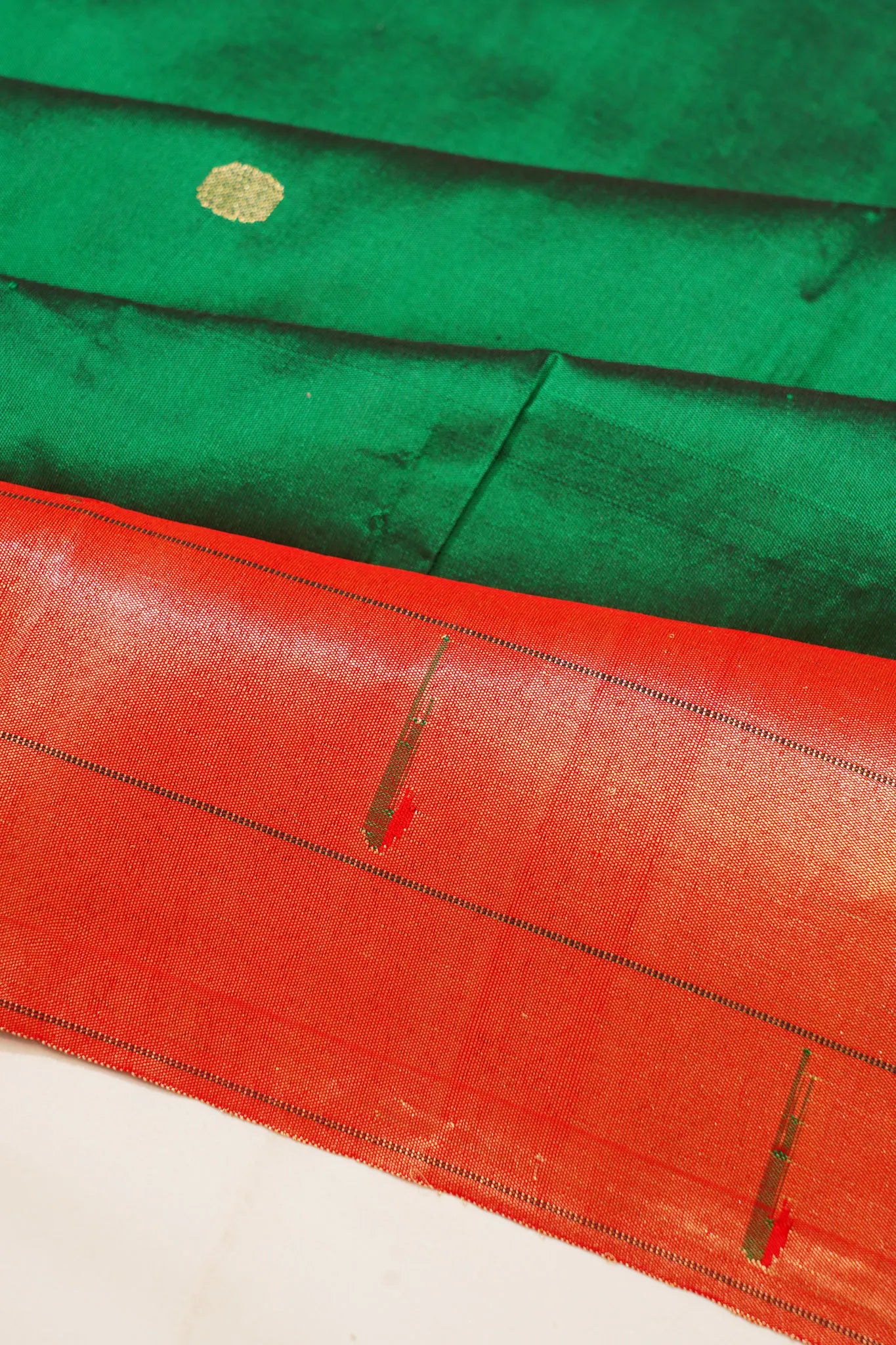 Paithani Silk Butta Dark Green Saree With Triple Muniya Border