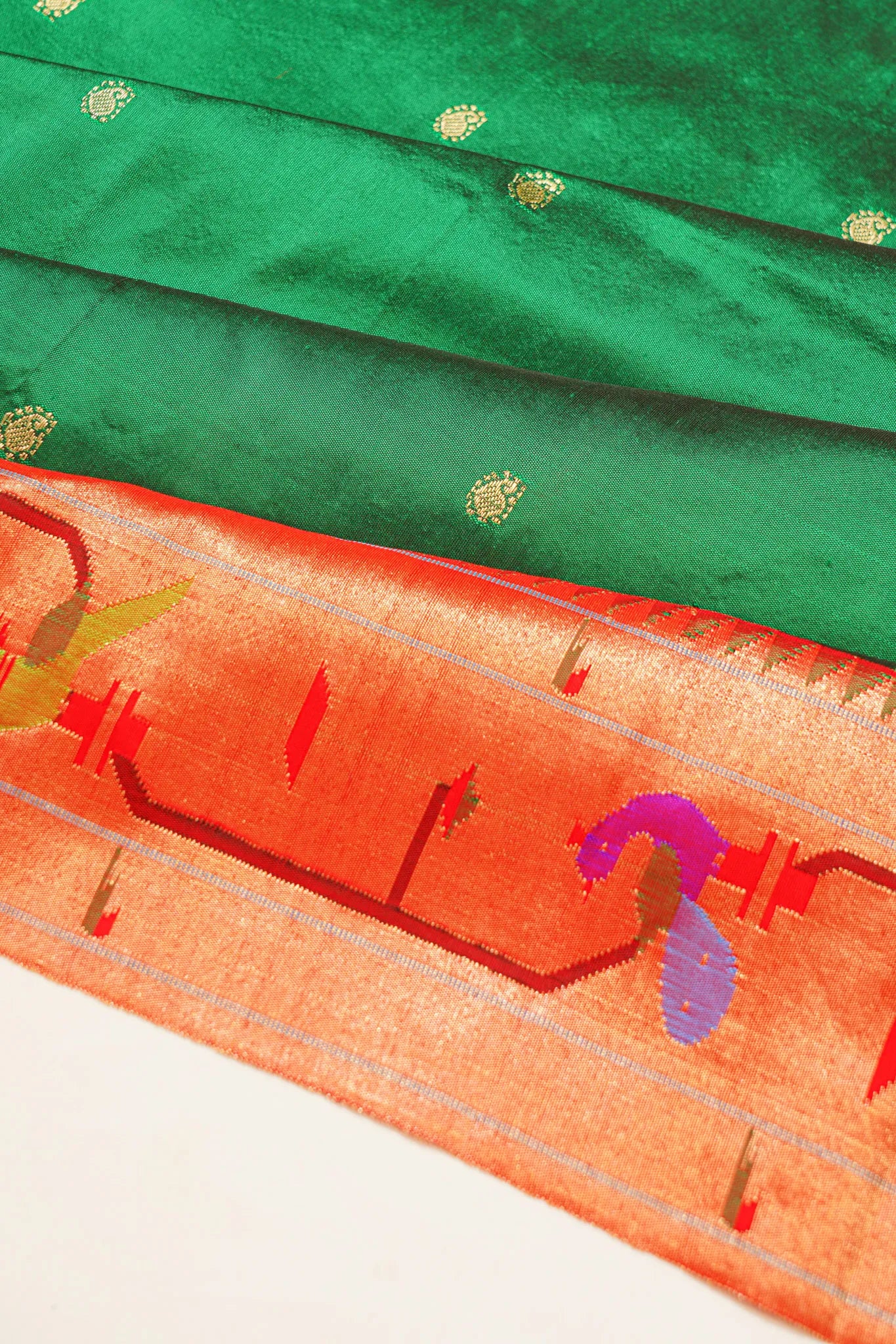 Paithani Silk Butta Dark Green Saree With Akruthi Border