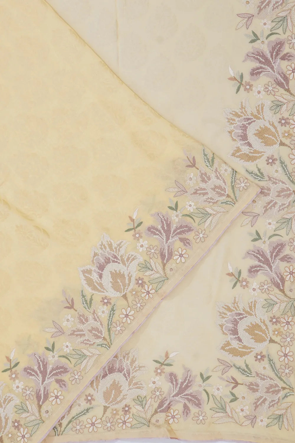Georgette Butta Pastel Yellow Saree With Embroidery Border
