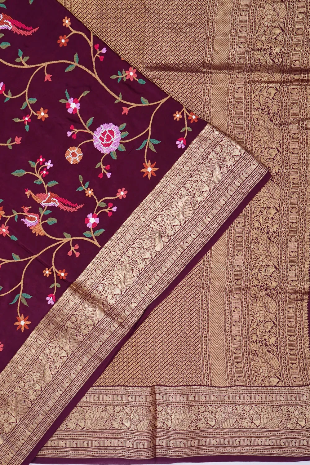 Soft Silk Embroidery Jaal Burgundy Saree