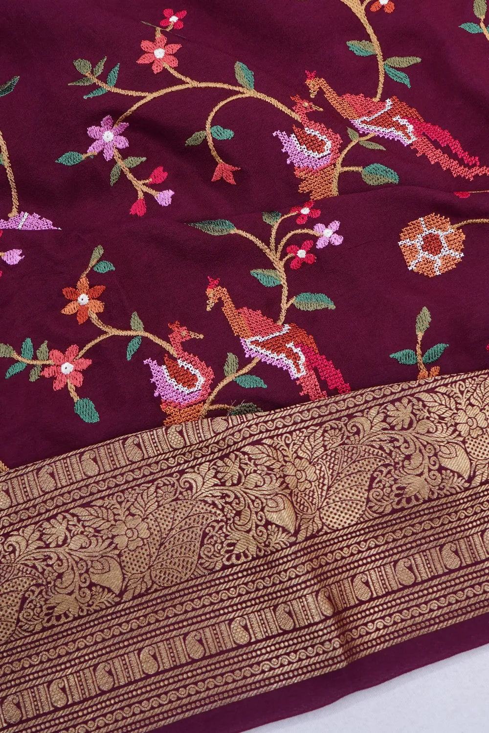 Soft Silk Embroidery Jaal Burgundy Saree