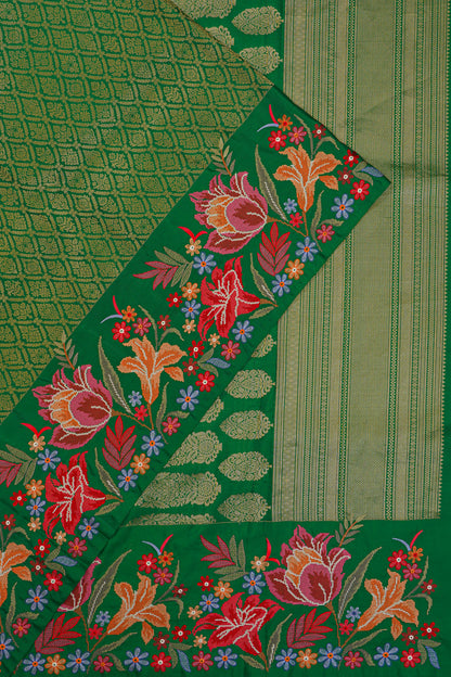 Banarasi Silk Brocade Green Saree With Embroidery Border